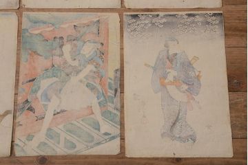 アンティーク雑貨　江戸〜明治　浮世絵　古い版画6枚(豊國、國貞、國芳)(R-042189)