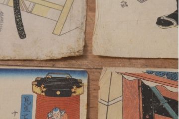 アンティーク雑貨　江戸〜明治　浮世絵　古い版画6枚(豊國、國貞、國芳)(R-042189)