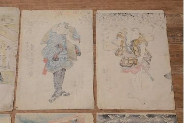 アンティーク雑貨　江戸〜明治　浮世絵　古い版画6枚(豊國、國貞、國芳)(R-042189)