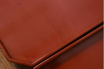 アンティーク雑貨　明治期　共箱　根来塗お膳5客セット(木製漆器、和食器)(R-042191)
