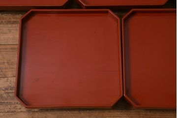 アンティーク雑貨　明治期　共箱　根来塗お膳5客セット(木製漆器、和食器)(R-042191)