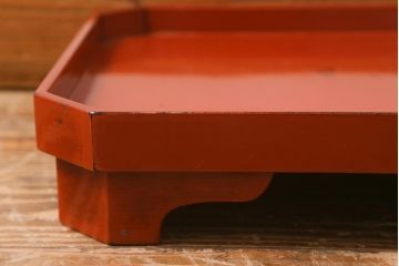 アンティーク雑貨　明治期　共箱　根来塗お膳5客セット(木製漆器、和食器)(R-042191)