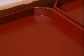 アンティーク雑貨　明治期　共箱　根来塗お膳5客セット(木製漆器、和食器)(R-042192)