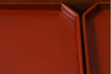 アンティーク雑貨　明治期　共箱　根来塗お膳5客セット(木製漆器、和食器)(R-042192)