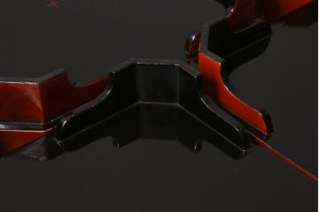 アンティーク雑貨　明治期　共箱　根来塗お膳5客セット(木製漆器、和食器)(R-042192)