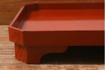 アンティーク雑貨　明治期　共箱　根来塗お膳5客セット(木製漆器、和食器)(R-042192)