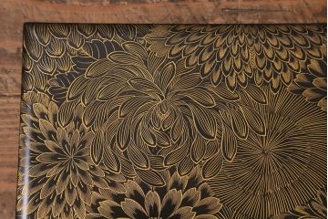 アンティーク雑貨　明治大正期　共箱　黒塗沈金蒔絵五段重(重箱、漆器)(R-042193)