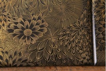 アンティーク雑貨　明治大正期　共箱　黒塗沈金蒔絵五段重(重箱、漆器)(R-042193)