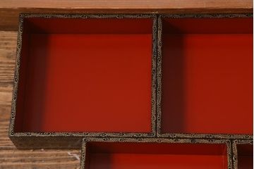 アンティーク雑貨　明治大正期　共箱　黒塗沈金蒔絵五段重(重箱、漆器)(R-042193)