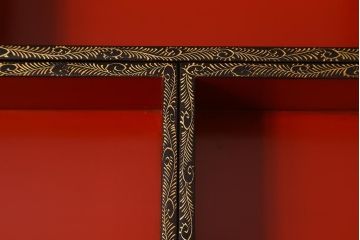 アンティーク雑貨　明治大正期　共箱　黒塗沈金蒔絵五段重(重箱、漆器)(R-042193)