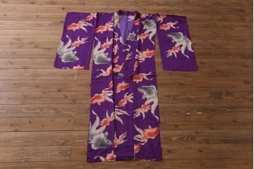 アンティーク着物　大正昭和初期　金魚模様　絽着物(古布)