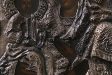 アンティーク雑貨　西洋アンティーク　イコン聖像　マリアとイエスキリスト(宗教美術)(R-042200)