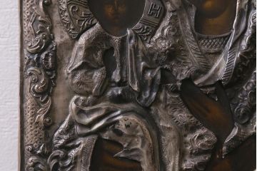 アンティーク雑貨　西洋アンティーク　イコン聖像　マリアとイエスキリスト(宗教美術)(R-042200)