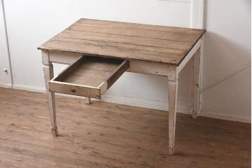 フランスアンティーク　シャビーな質感がお洒落なペイントテーブル(カフェテーブル、机、在宅ワーク、在宅用作業台、ワークデスク)(R-042207)