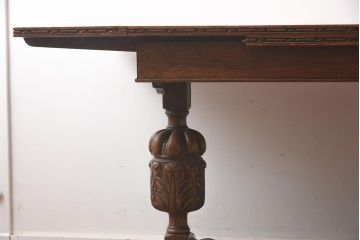 アンティーク家具　イギリスアンティーク　オーク材　存在感あるバルボスレッグのドローリーフテーブル(エクステンションテーブル、ダイニングテーブル)(R-042214)
