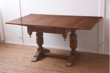 アンティーク家具　イギリスアンティーク　シンプルなバルボスレッグのドローリーフテーブル(エクステンションテーブル、ダイニングテーブル)(R-042216)