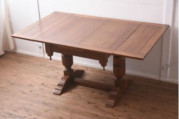 アンティーク家具　イギリスアンティーク　シンプルなバルボスレッグのドローリーフテーブル(エクステンションテーブル、ダイニングテーブル)(R-042216)