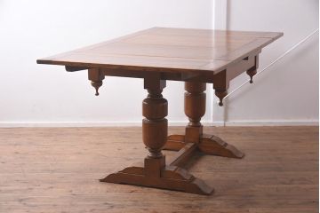 アンティーク家具　イギリスアンティーク　シンプルなバルボスレッグのドローリーフテーブル(エクステンションテーブル、ダイニングテーブル)(R-042216)