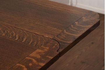 アンティーク家具　イギリスアンティーク　オーク材　丸みのあるバルボスレッグが魅力的なドローリーフテーブル(エクステンションテーブル、ダイニングテーブル)(R-042217)