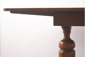 アンティーク家具　イギリスアンティーク　オーク材　丸みのあるバルボスレッグが魅力的なドローリーフテーブル(エクステンションテーブル、ダイニングテーブル)(R-042217)