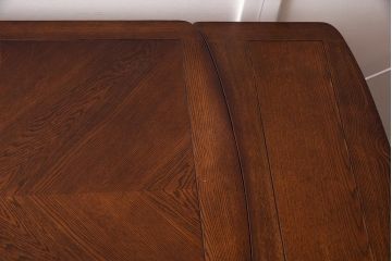 アンティーク家具　イギリスアンティーク　オーク材　バルボスレッグ　パーケット天板のドローリーフテーブル(エクステンションテーブル、ダイニングテーブル)(R-042218)