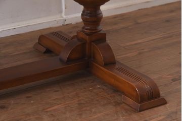 アンティーク家具　イギリスアンティーク　オーク材　バルボスレッグ　パーケット天板のドローリーフテーブル(エクステンションテーブル、ダイニングテーブル)(R-042218)