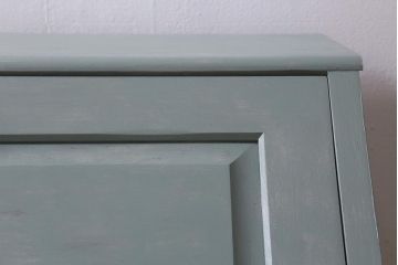 中古　北海道民芸家具　グレイッシュなカラーがおしゃれなペイントライティングビューロー(机、引き出し)(R-042219)
