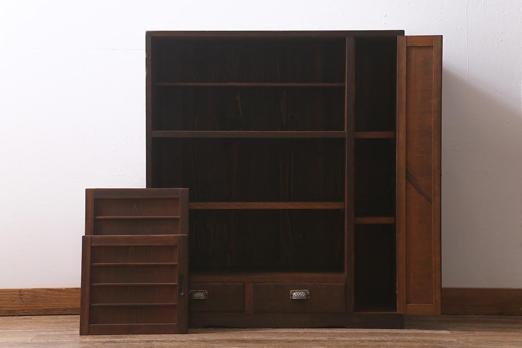 和製アンティーク　昭和初期　引き出し付き!レトロなデザインのアンティーク下駄箱(収納棚、戸棚)(R-042220)