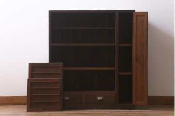 和製アンティーク　昭和初期　引き出し付き!レトロなデザインのアンティーク下駄箱(収納棚、戸棚)(R-042220)