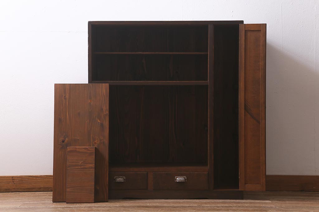 和製アンティーク　昭和初期　引き出し付き!レトロなデザインのアンティーク下駄箱(収納棚、戸棚)(R-042220)