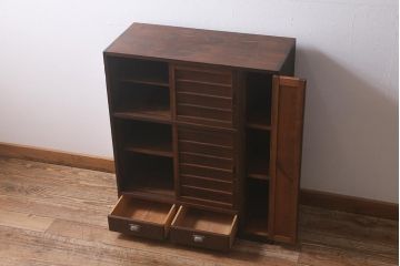 和製アンティーク　昭和初期　引き出し付き!レトロなデザインのアンティーク下駄箱(収納棚、戸棚)(R-042220)