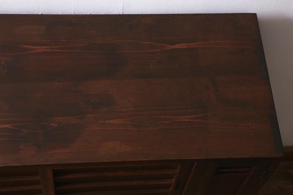 和製アンティーク　昭和初期　引き出し付き!レトロなデザインのアンティーク下駄箱(収納棚、戸棚)(R-042220)