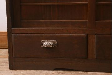 和製アンティーク　昭和初期　引き出し付き!レトロなデザインのアンティーク下駄箱(収納棚、戸棚)(R-042220)