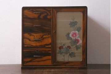 和製アンティーク　昭和初期　華やかな花の絵が印象的な小引き出し(小物収納)(R-042229)