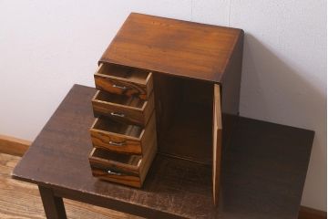 和製アンティーク　昭和初期　華やかな花の絵が印象的な小引き出し(小物収納)(R-042229)