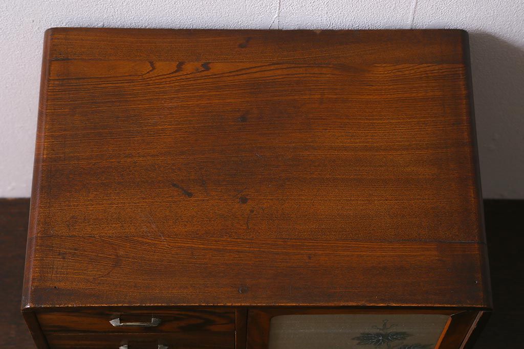 和製アンティーク　昭和初期　華やかな花の絵が印象的な小引き出し(小物収納)(R-042229)