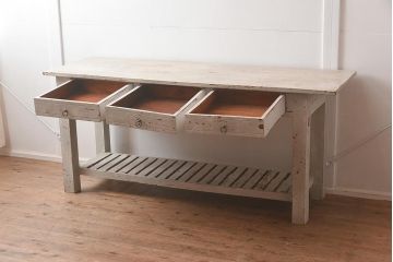 中古　アンティーク風　擦れたペイントがおしゃれなカウンターテーブル(作業台)(R-042230)