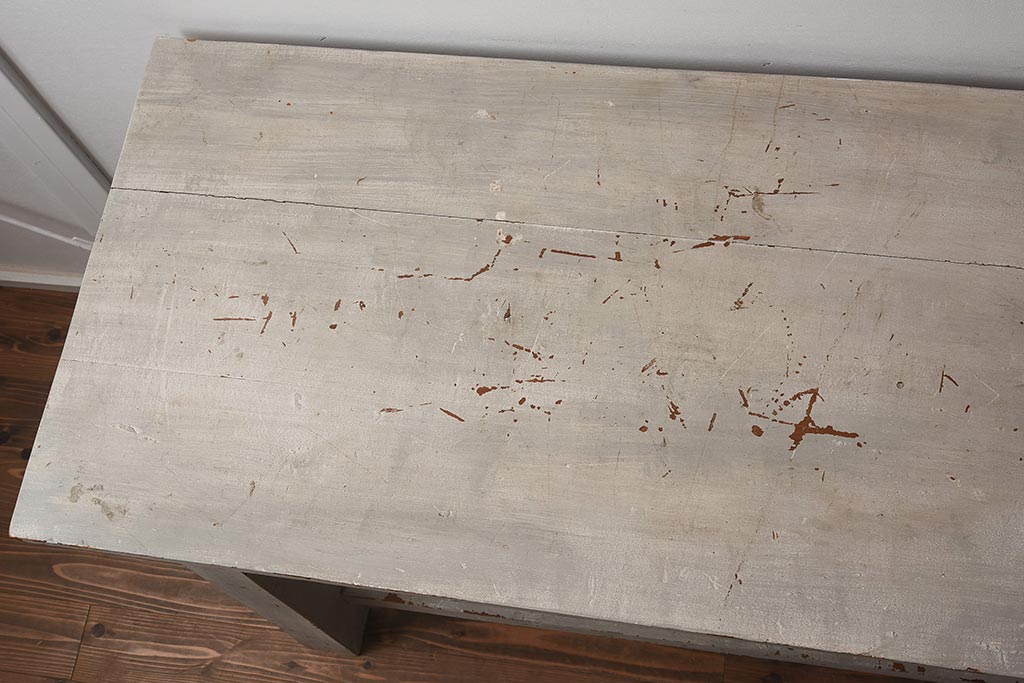 中古　アンティーク風　擦れたペイントがおしゃれなカウンターテーブル(作業台)(R-042230)