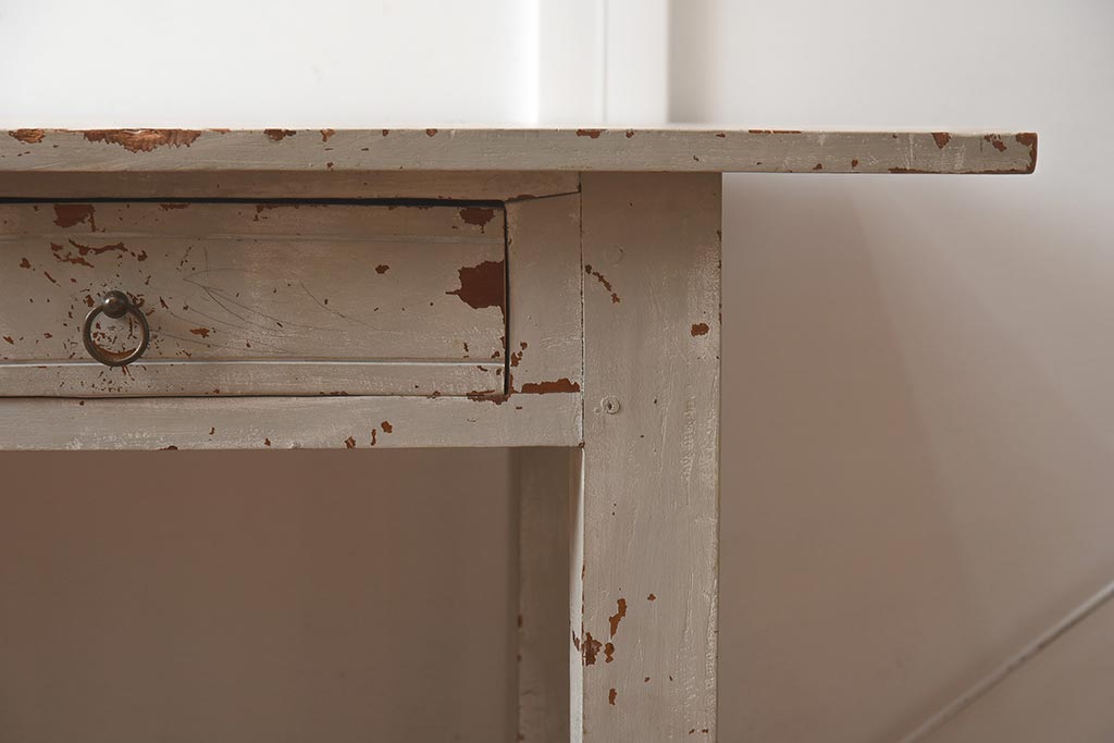 中古　アンティーク風　擦れたペイントがおしゃれなカウンターテーブル(作業台)(R-042230)