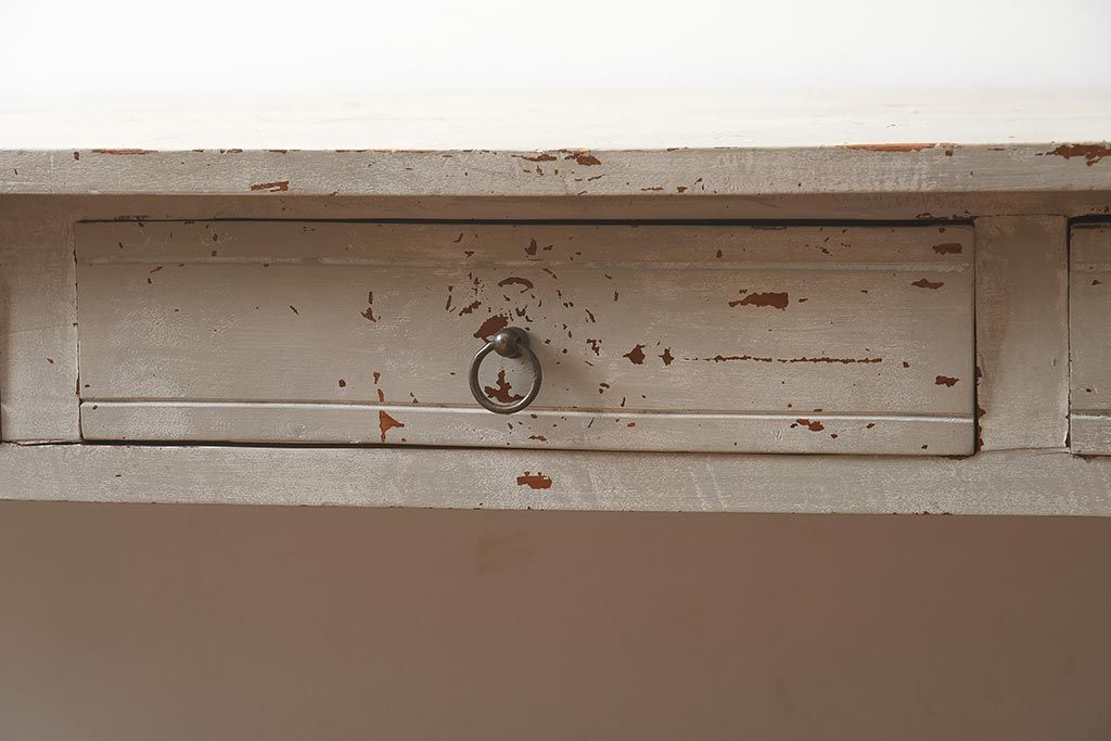 中古　アンティーク風　擦れたペイントがおしゃれなカウンターテーブル(作業台)(R-042230)