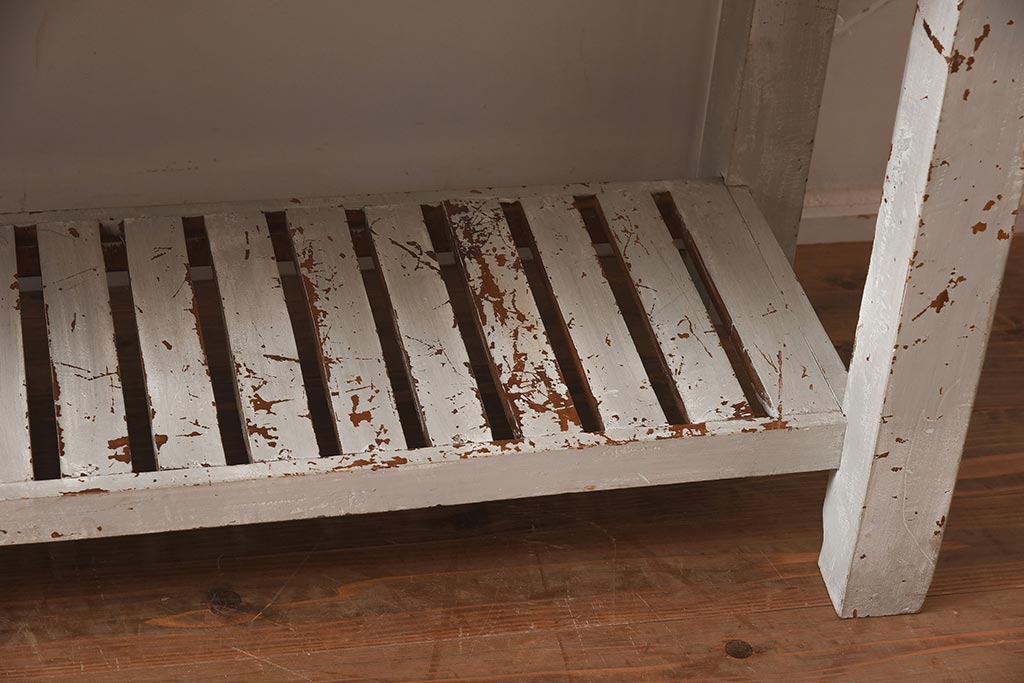 中古　アンティーク風　擦れたペイントがおしゃれなカウンターテーブル(作業台)(R-042230)