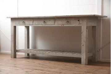 中古　アンティーク風　擦れたペイントがおしゃれなカウンターテーブル(作業台)(R-042230)