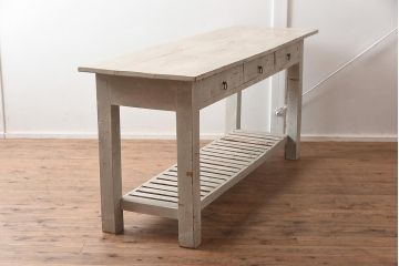 中古　アンティーク風　擦れたペイントがおしゃれなカウンターテーブル(作業台)(R-042230)