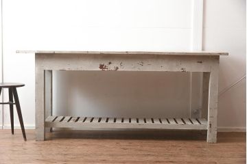 中古　アンティーク風　擦れたペイントがおしゃれなカウンターテーブル(作業台)(R-042230)