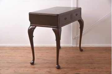 アンティーク家具　イギリスアンティーク　レザートップ　猫脚のコンソールデスク(机、在宅ワーク、在宅用コンソールテーブル)(R-042234)