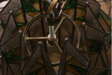 ヴィンテージ照明　ステンドグラス　万華鏡のようなデザインが美しいシャンデリア(天井照明、吊り下げ照明、ビンテージ)(R-042257)