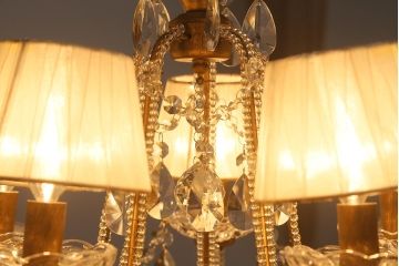 アンティーク照明　ヨーロッパアンティーク　5灯　プリーツのシェードが優しげな雰囲気のシャンデリア(天井照明、吊り下げ照明)(R-042268)