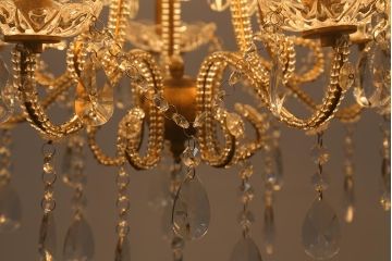 アンティーク照明　ヨーロッパアンティーク　5灯　プリーツのシェードが優しげな雰囲気のシャンデリア(天井照明、吊り下げ照明)(R-042268)