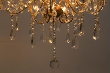 アンティーク照明　ヨーロッパアンティーク　5灯　プリーツのシェードが優しげな雰囲気のシャンデリア(天井照明、吊り下げ照明)(R-042268)