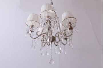 アンティーク照明　ヨーロッパアンティーク　5灯　プリーツのシェードが優しげな雰囲気のシャンデリア(天井照明、吊り下げ照明)(R-042268)